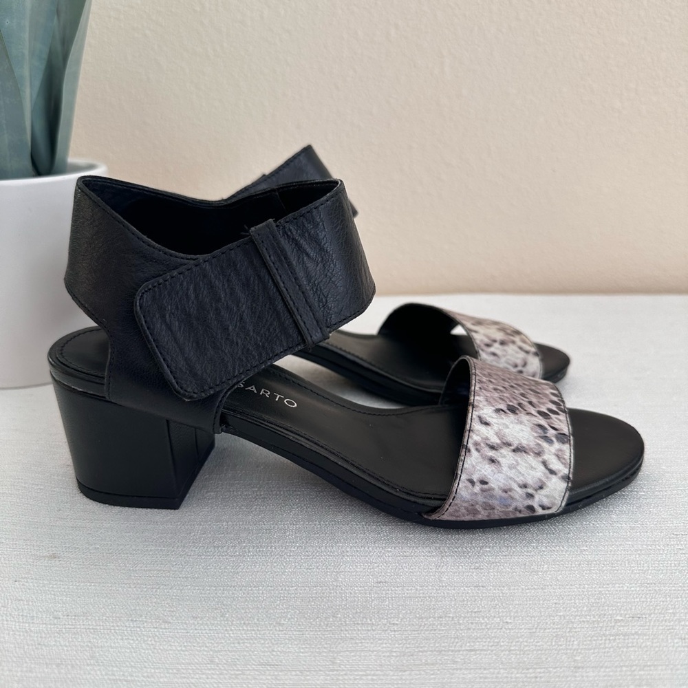 Franco Sarto Fabiola Black Snake Leather Heeled Sandals Women’s 6M